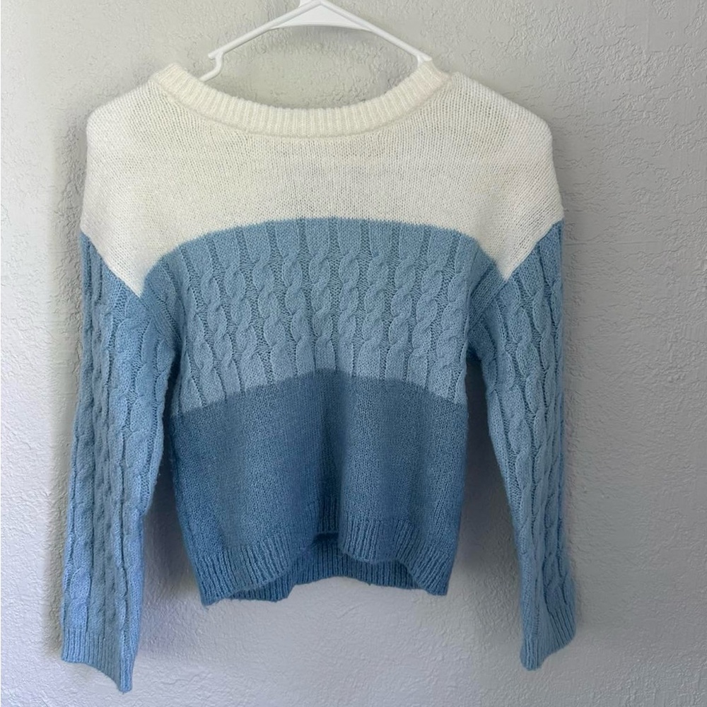 ( Lily White) Blue and White Cable Knit Sweater for girls ages 7/8